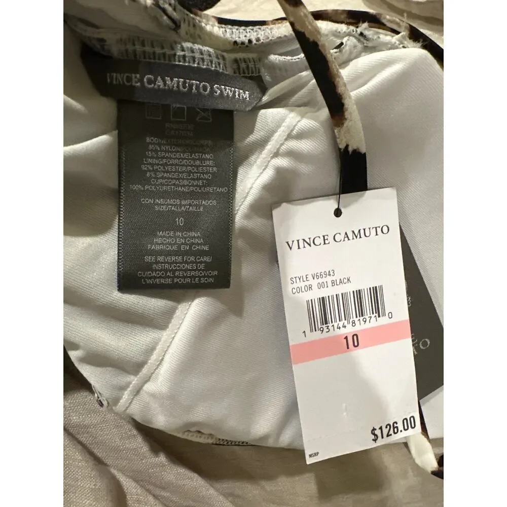 Vince Camuto Leopard Print Plunge Halter One-Piece Swimsuit